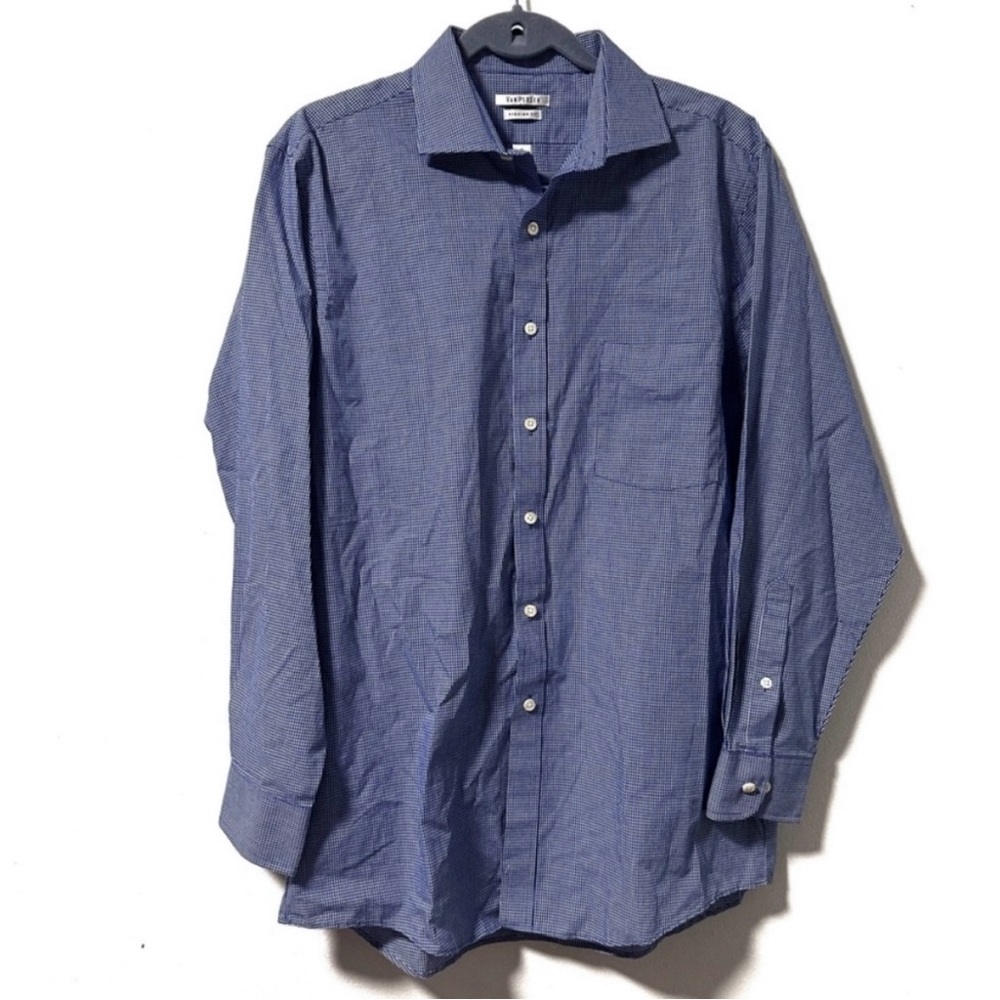 Van Heusen Regular Fit Blue Check Button Down Dress Shirt Men’s Size 16 Neck
